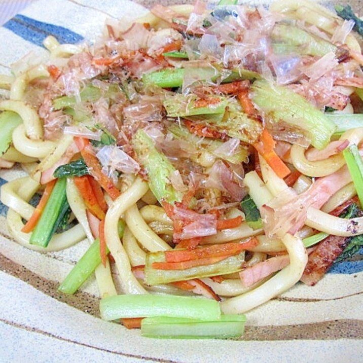 小松菜の焼きうどん~主婦のランチ